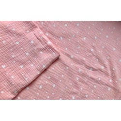 KOŃCÓWKA DOSTĘPNA 1 SZT. 50x130 cm  MUŚLIN bawełniany gwiazdki białe na  różowym