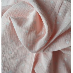 MUŚLIN bawełniany gwiazdki białe na jasnym różowym