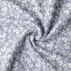 Bawełna tkanina popelina kremowe kwiaty OXALIA na niebieskim denim